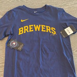 Nike Kids Blue Tee with Yellow Brewers Design